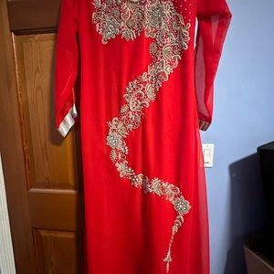 Red chiffon Gown maxi with Gold Rhinestone medium